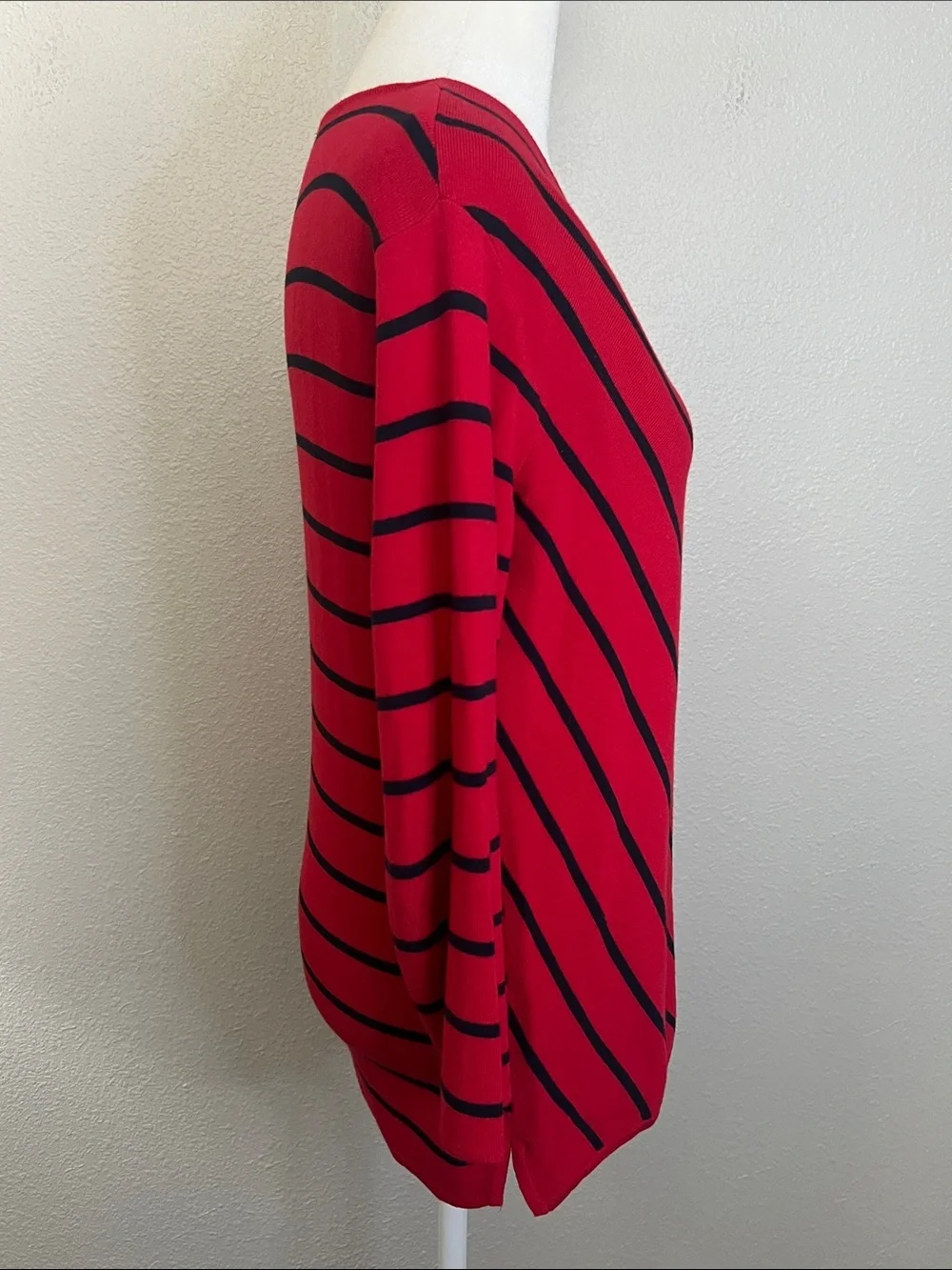 Talbots Chevron Stripe VNeck Sweater Red/Black Size XSmall